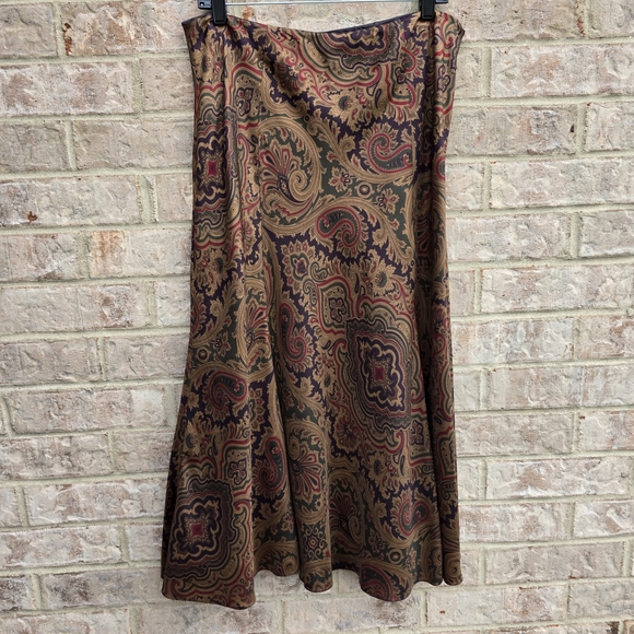 Lauren Ralph Lauren Paisley Silk Flared A-line Skirt Damson Plum Paisley Size 12 - Picture 3 of 10